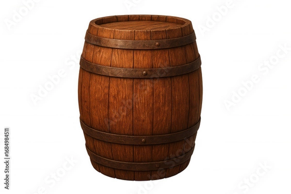 Fototapeta Vintage wooden barrel with rustic metal bands, showcasing traditional craftsmanship for beverage and storage design concepts