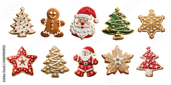 Fototapeta Collection set of many Christmas cookies in different shapes and sugar decor isolated on white or transparent background, cut out png file