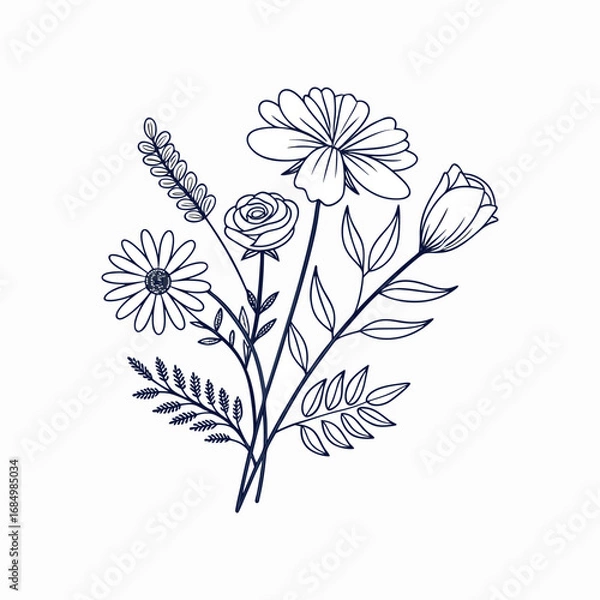 Fototapeta botanical linear flower set vector template