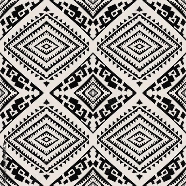 Fototapeta Ethnic background, seamless pattern, geometric and tribal-inspired, freehand drawing design, handmade textile.