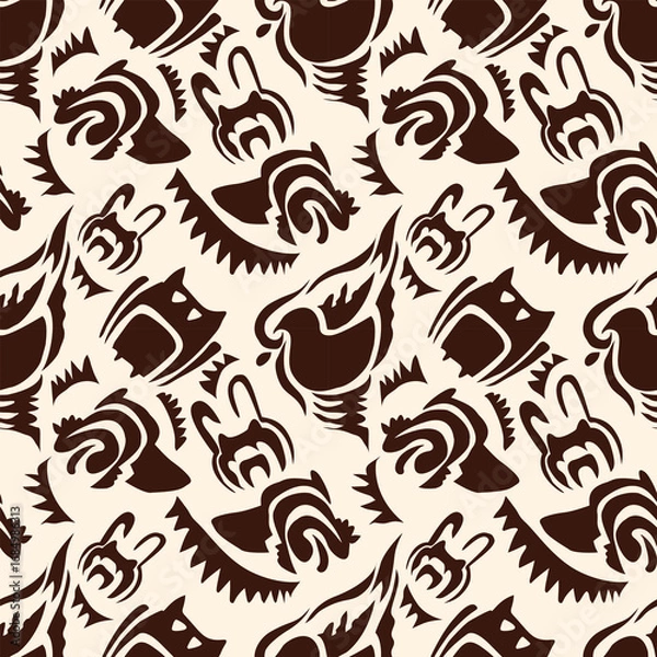 Fototapeta Ethnic background, seamless pattern, geometric and tribal-inspired, freehand drawing design, handmade textile.