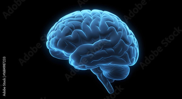 Obraz Blue Glowing Human Brain Digital Visualization Neuroscience Concept