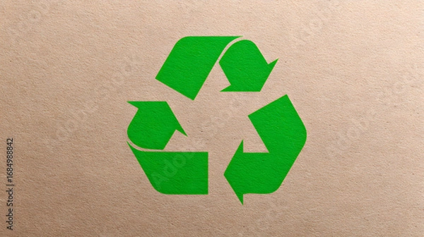 Fototapeta Recycle green symbol icon arrow eco paper texture sign environment Circular recycle symbol with bold green arrow kraft paper texture, clean and simple design for eco message, calm and clear