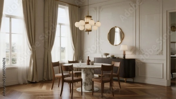 Fototapeta Elegant Dining Room with Classic Furniture and Natural Light