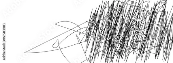 Fototapeta Elegant abstract pattern of chaotic golden line strokes on a white backdrop. A vibrant and decorative design featuring tangled, flowing curves and geometric randomness