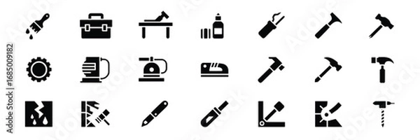 Fototapeta Tool & Hardware Icon Set – Black Silhouette Symbols for DIY, Construction, and Workshop Equipment
