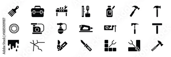 Fototapeta Tool & Hardware Icon Set – Black Silhouette Symbols for DIY, Construction, and Workshop Equipment