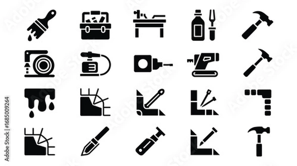 Fototapeta Tool & Hardware Icon Set – Black Silhouette Symbols for DIY, Construction, and Workshop Equipment