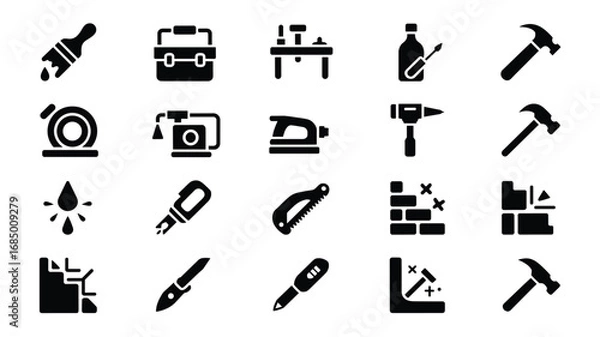 Fototapeta Tool & Hardware Icon Set – Black Silhouette Symbols for DIY, Construction, and Workshop Equipment