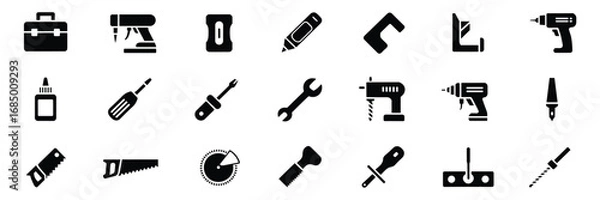 Fototapeta Tool & Hardware Icon Set – Black Silhouette Symbols for DIY, Construction, and Workshop Equipment