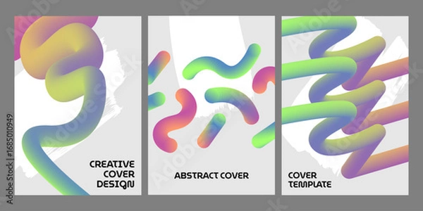 Fototapeta Background with wavy gradient shapes design template set. Colorful squiggles gradient lines design for flyer, poster, cover, banner, web