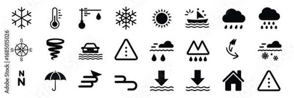 Fototapeta Weather & Climate Icon Set – Black Silhouette Symbols for Forecasting, Navigation, and Atmospheric Conditions