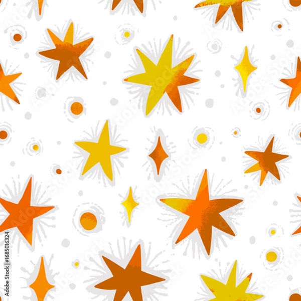 Fototapeta Magic vector hand drawn seamless pattern with colorful stars and  crystals. Holiday design for textile print, page fill, wrapping paper, web, cover