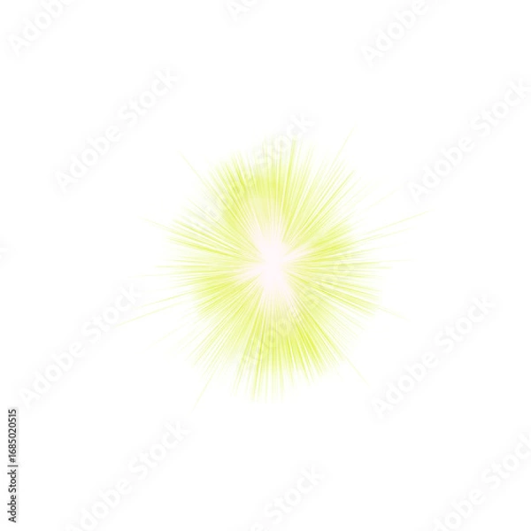 Fototapeta yellow glowing light burst with radiant beams and soft shining energy effect on white background. Perfect for digital art, fantasy themes, and sci-fi design projects. Vibrant glowing explosion.