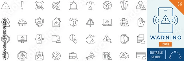 Fototapeta Warning icon collection set. Editable stroke.
