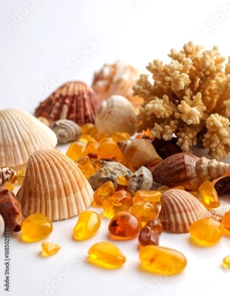 Obraz Seashells, coral, and amber