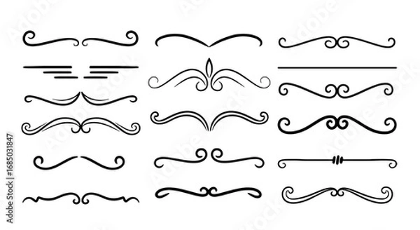 Fototapeta Ornament line decoration decorative swirl flourishes divider vector graphic design illustration art border set embellishment vintage element