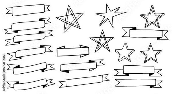 Fototapeta Ribbon banner star doodle sketch hand drawn graphic design illustration art label tag shape ornament decorative design vector