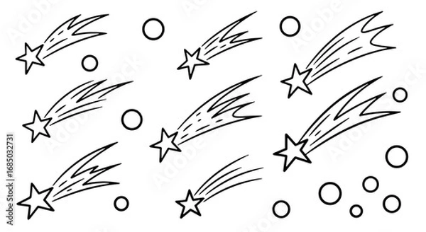 Fototapeta Shooting star doodle set vector illustration graphic design outline art icon symbol stars comet astronomy space celestial