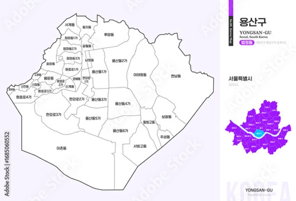 Obraz 서울특별시 용산구 법정동 윤곽선 지도