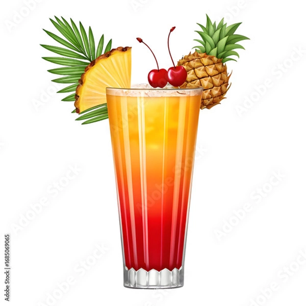 Obraz Tropical Cocktail with Pineapple and Cherries tropical drink isolated on a transparent background