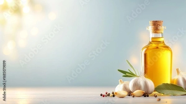 Fototapeta Infusing garlic oil culinary tips home kitchen recipe guide bright setting close-up flavor enrichment