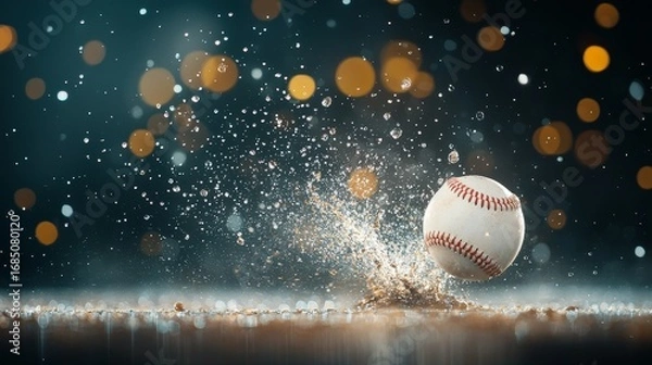Obraz Baseball splash action field sports photography nighttime close-up motion capture for dynamic impact