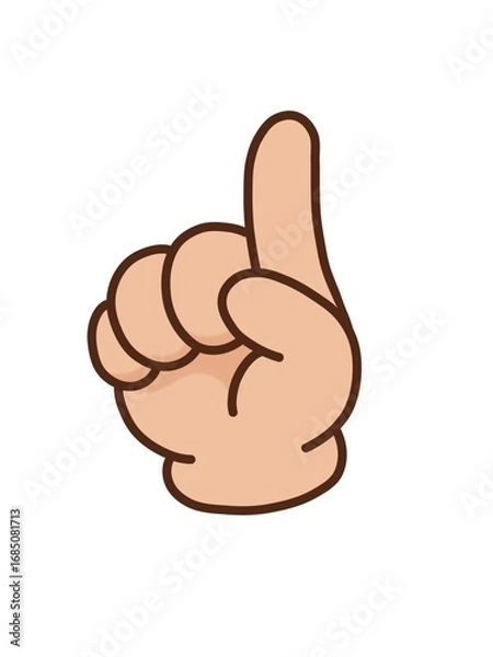 Fototapeta Vector illustration of a cartoon hand showing the number one with the index finger pointing up. Cute emoji style design, ideal for stickers, icons, learning materials, and social media graphics.