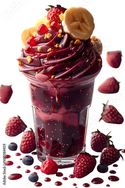 Fototapeta Cream Strawberry Vibrant Exotic Dessert Isolated Transparent Background Glass Cup Filled Refreshing Ai Branding Social Media Poster Banner Marketing Ecommerce Web Print Copy Space Templa SEO Optimized