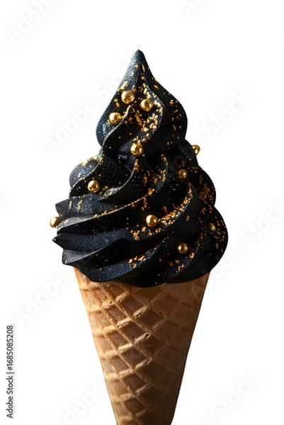 Fototapeta Golden Black Cream Transparent Background Gourmet Ice Cone Sprinkles Metallic Sheen High End Modern Dessert Banner Marketing Ecommerce Web Print Copy Space Template Branding Social Media SEO Optimized