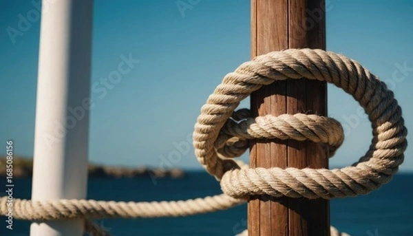 Fototapeta Nautical rope tied to a post. 3