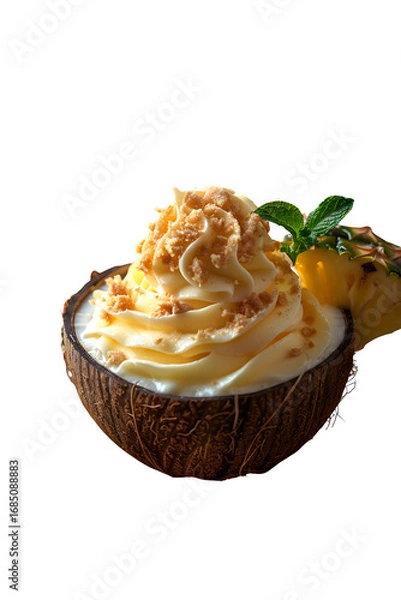 Fototapeta Cream Slices Palm Leaves Exotic Summer Dessert Isolated Transparent Background Ice Served Half Copy Space Template Branding Social Media Poster Banner Marketing Ecommerce Web Print SEO Optimized