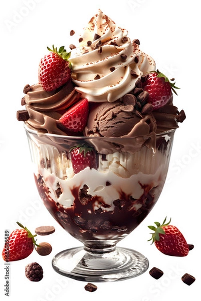 Fototapeta Cream Dessert Isolated Transparent Background Ice Sundae Glass Bowl Scoops Vanilla Chocolate Strawberry Template Branding Social Media Poster Banner Marketing Ecommerce Web Print Copy Sp SEO Optimized