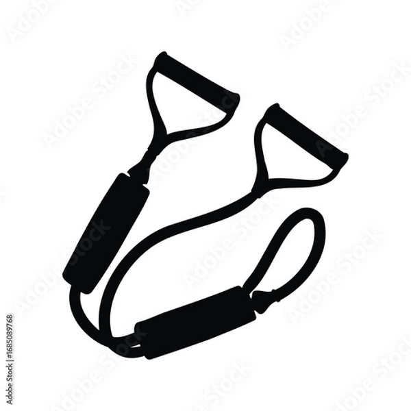 Fototapeta Black silhouette of resistance band with handles for workout and fitness, resistance bands silhouette vector illustration