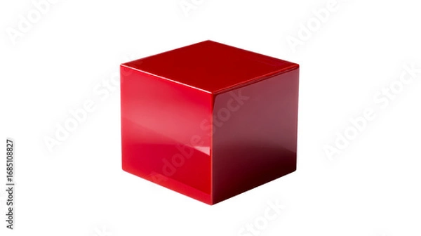 Fototapeta Red Geometric Solid Cube Object with Glossy Surface, cut out transparent