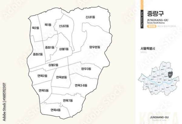 Obraz 서울특별시 중랑구 행정동 윤곽선 지도