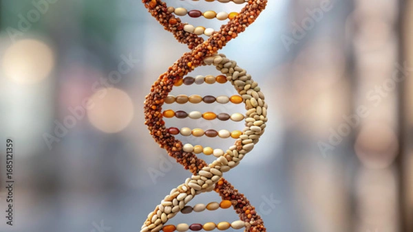 Obraz Personalized nutrition improves overall well-being. DNA sculpture made of pebbles, symbolizing life and nature's beauty.