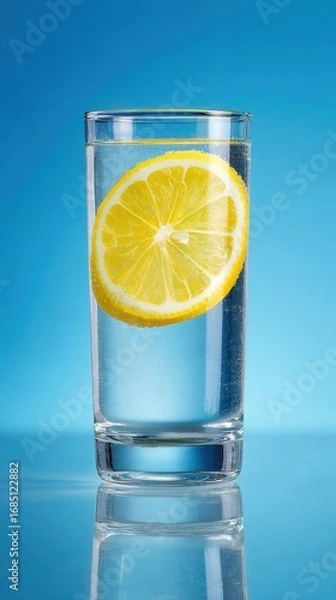 Fototapeta A glass of water with lemon a slice of lemon in pure water