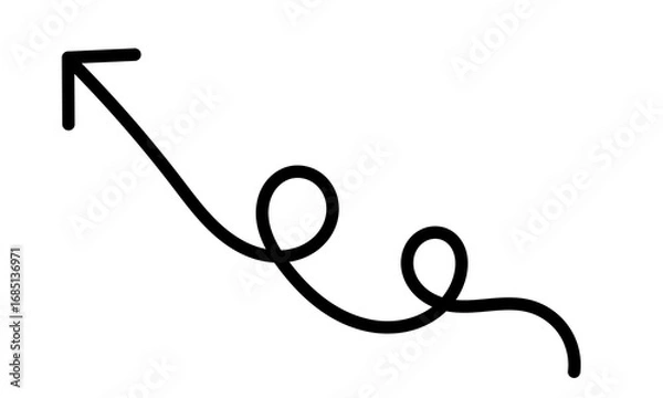 Fototapeta Curly upward arrow with loops doodle style symbol for growth, progress, success, business improvement, and creative graphic projects