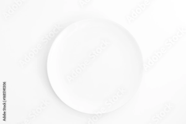 Obraz Minimalist White Plate on Empty White Background for Culinary Use