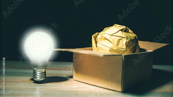 Fototapeta Idea and creativity concept Paper crumpled ball and amp Thinking outside the ox