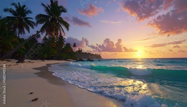 Fototapeta Tropical sunset beach scene