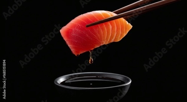 Fototapeta Fresh sashimi with chopsticks and soy sauce