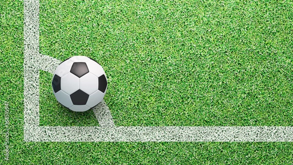 Fototapeta Palla da calcio su angolo del campo, tiro d'angolo