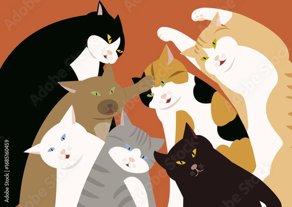 Obraz 睨み合う7匹の猫