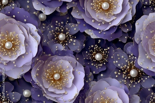 Obraz Purple flowers with pearls background
