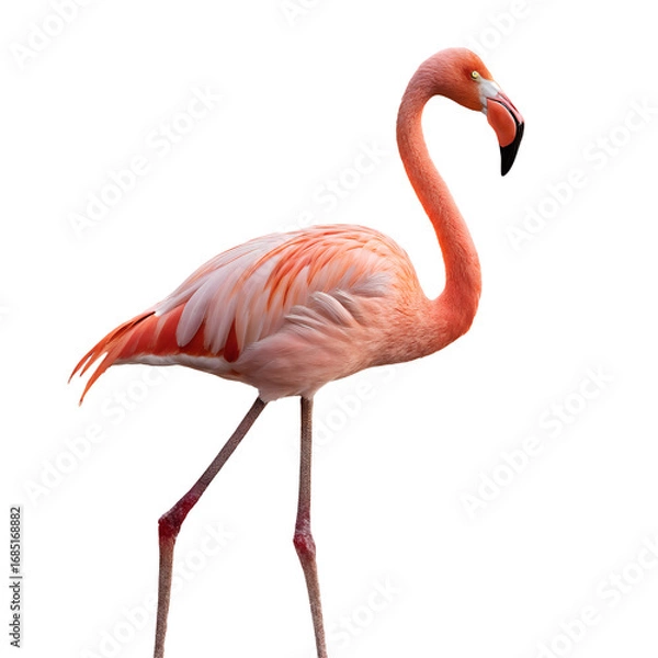 Fototapeta A flamingo standing in shallow water, isolated on a transparent background