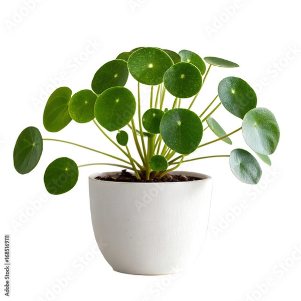 Fototapeta A pilea plant with coin-shaped leaves, isolated on a transparent background