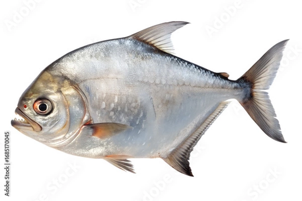 Fototapeta A piranha fish with silver body and sharp teeth, isolated on a transparent background