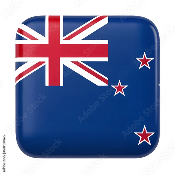 Fototapeta New Zealand flag in Rounded Square icon isolated on a transparent background, 3D Icon